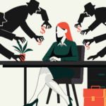 What is PAGA-woman at desk with looming figures over her