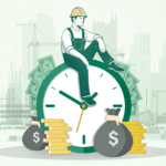 Wage and hour. Person on top of clock