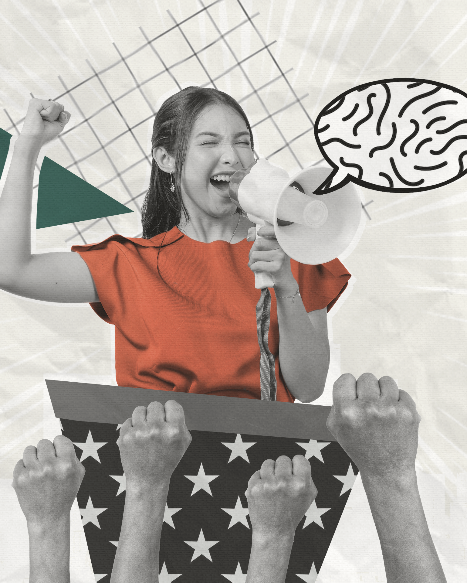 Political beliefs woman holding megaphone