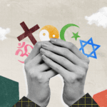 Religious Time Off. Hands holding multiple religious symbols