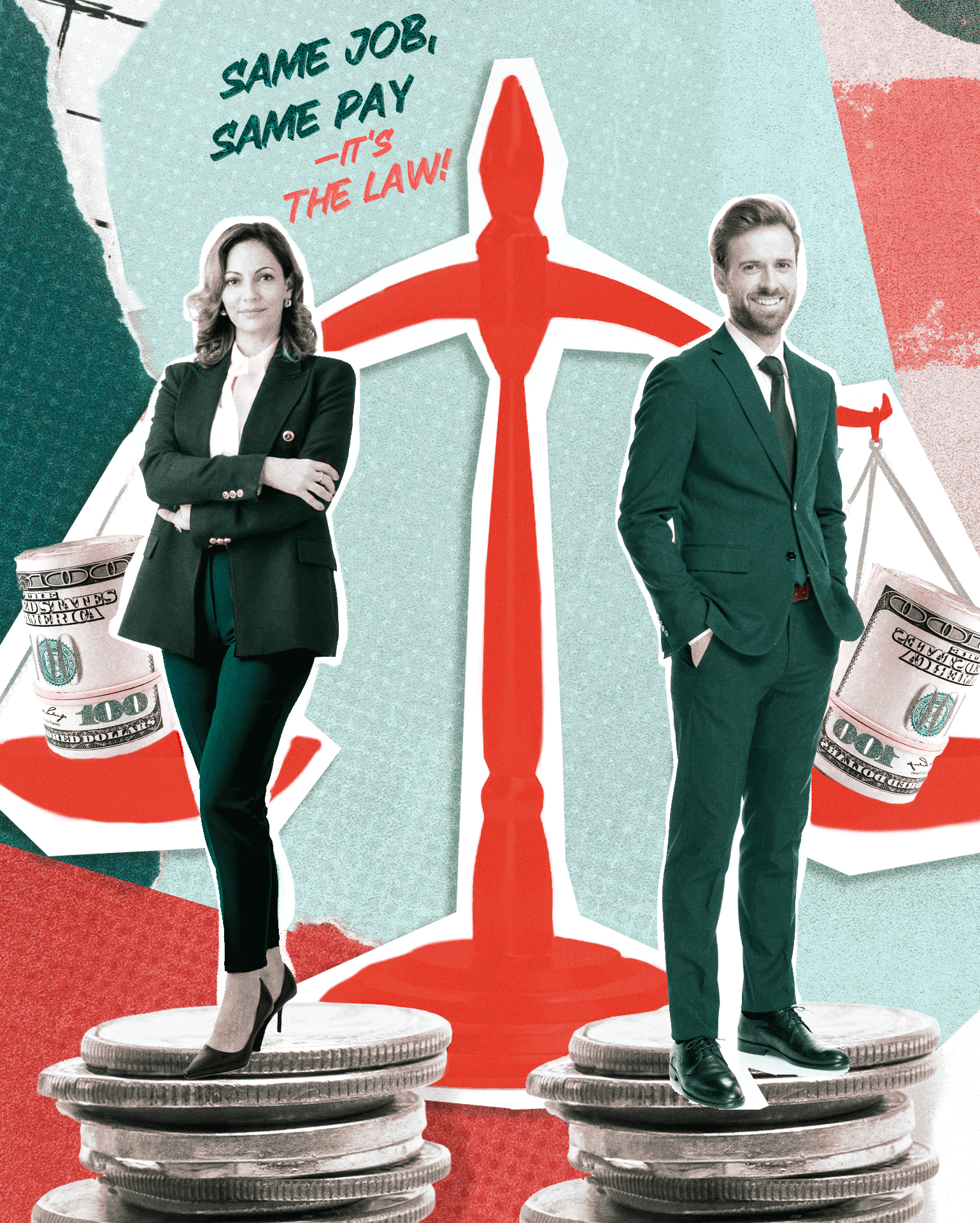 Equal Pay Act Man and Woman on Scale