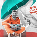 Freelance Worker Protection Act- Man sitting under umbrella with laptop