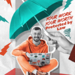 Freelance Worker Protection Act- Man sitting under umbrella with laptop