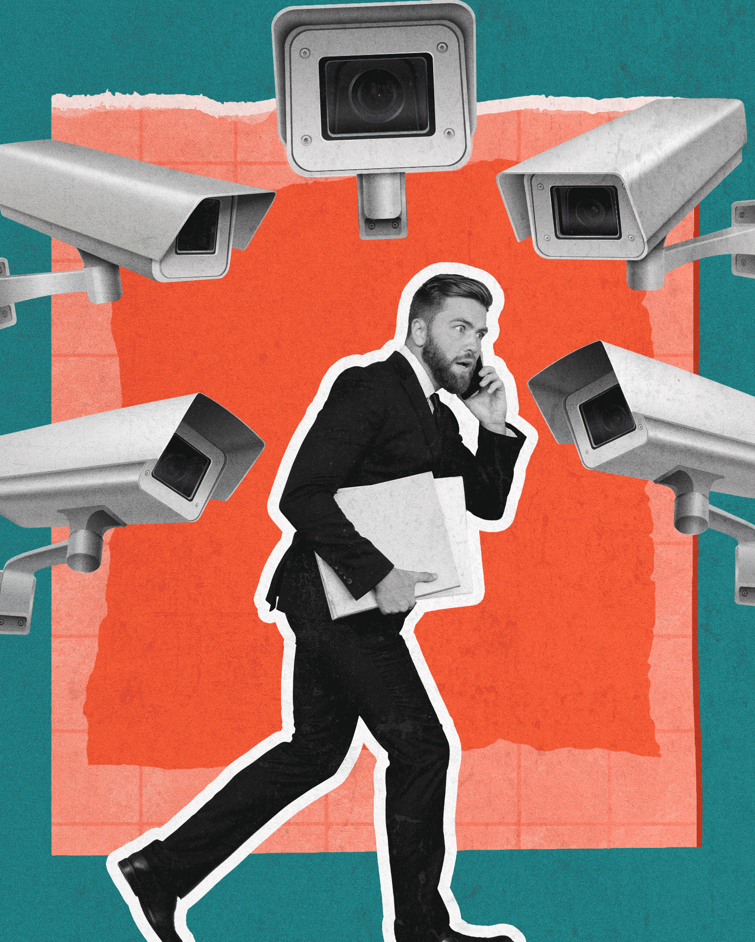 Workplace Surveillance Laws- Man in center with cameras around him