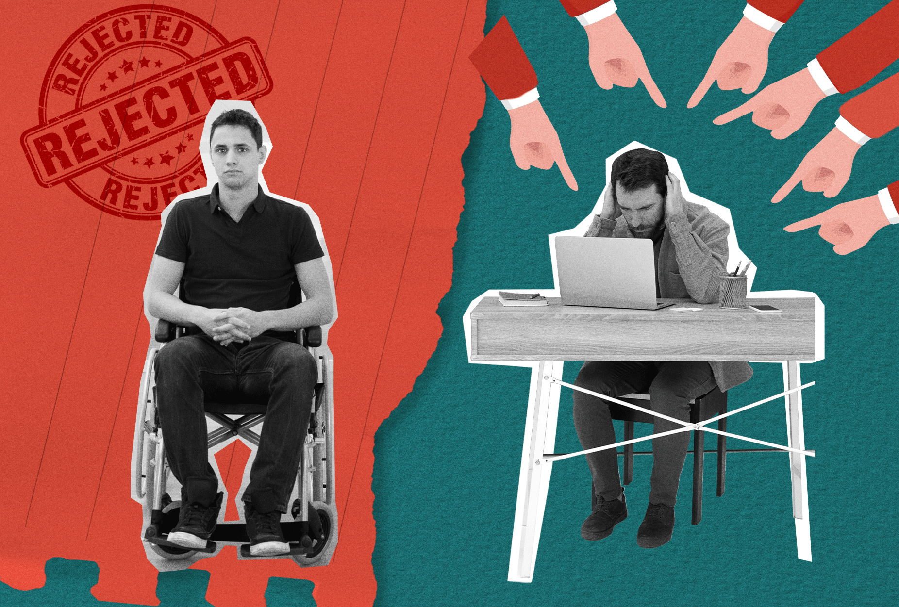 Workplace Harassment & Discrimination- Man in wheelchair and seated at desk