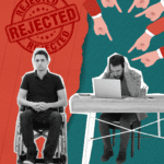 Workplace Harassment & Discrimination- Man in wheelchair and seated at desk
