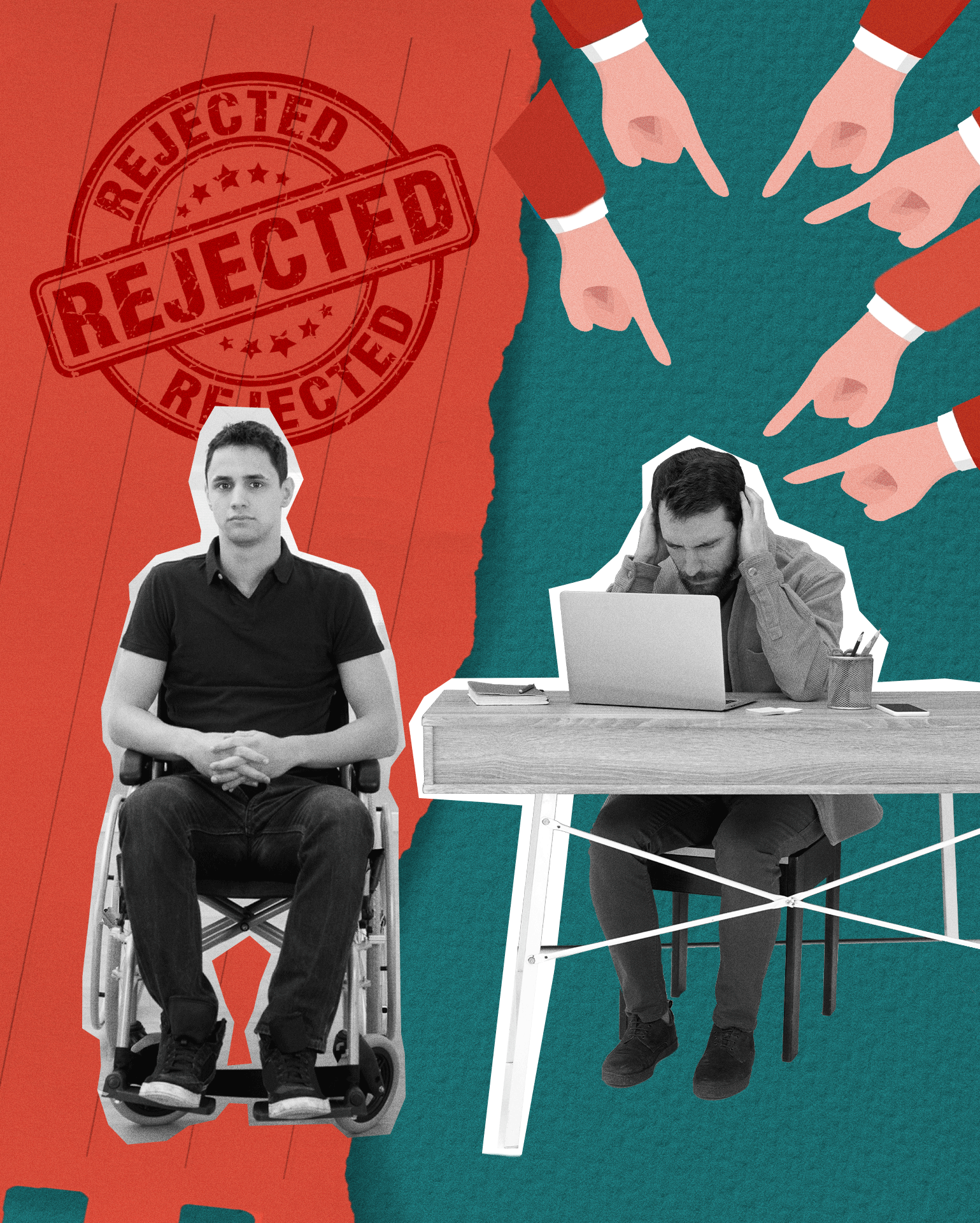 Workplace Harassment & Discrimination- Man in wheelchair and seated at desk