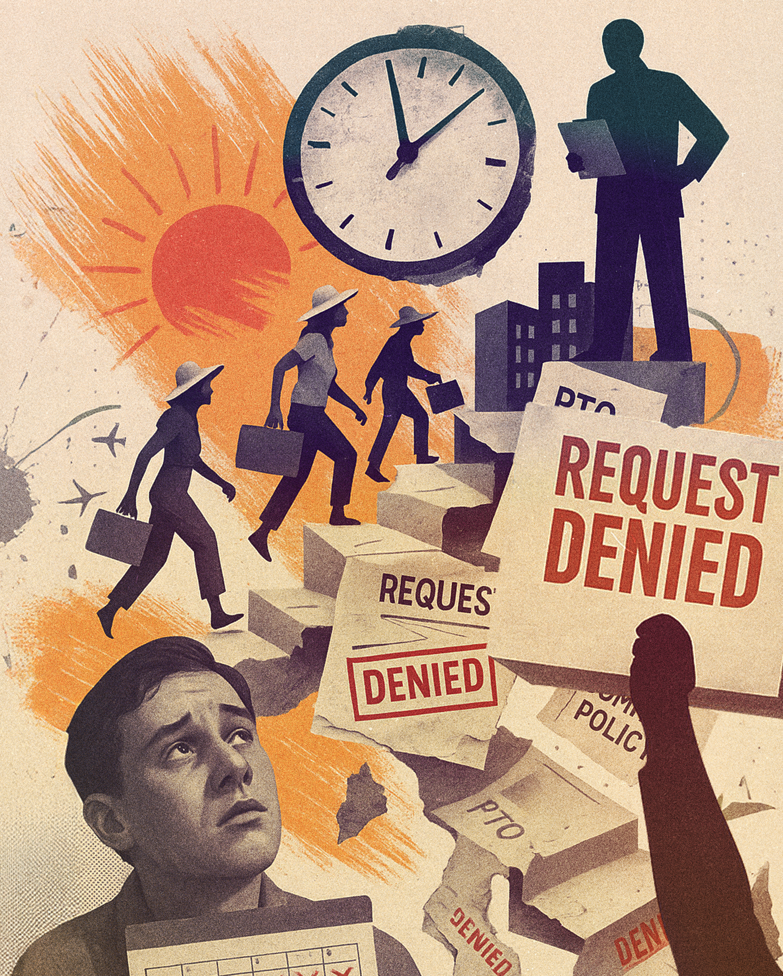 PTO- People walking up steps with a clock in background