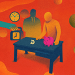 Unpaid/Missing wages. person at desk with no money
