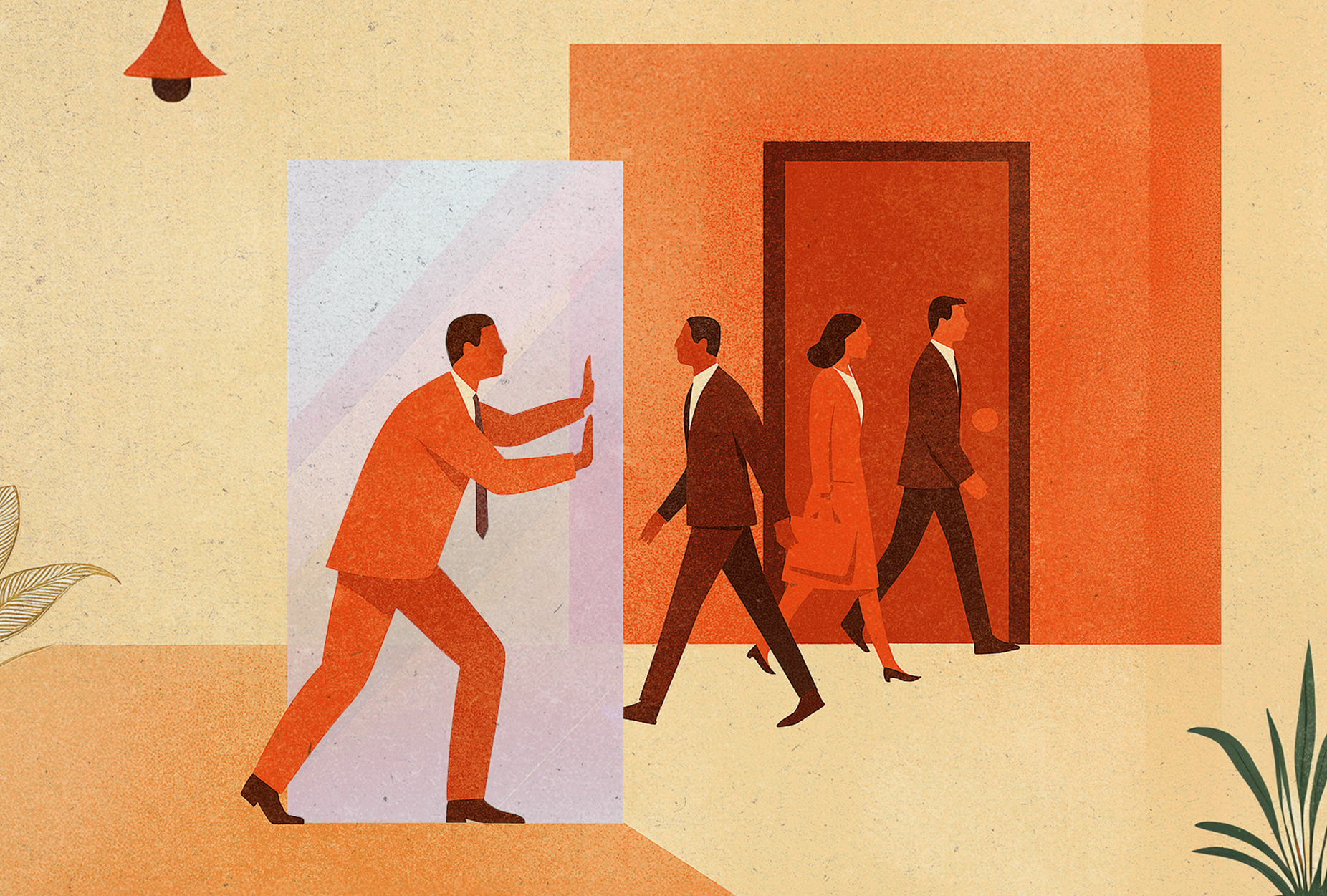 Discrimination-person pushing against closed space within office