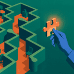 Hand holding a puzzle piece over a workplace puzzle-Emotional Distress