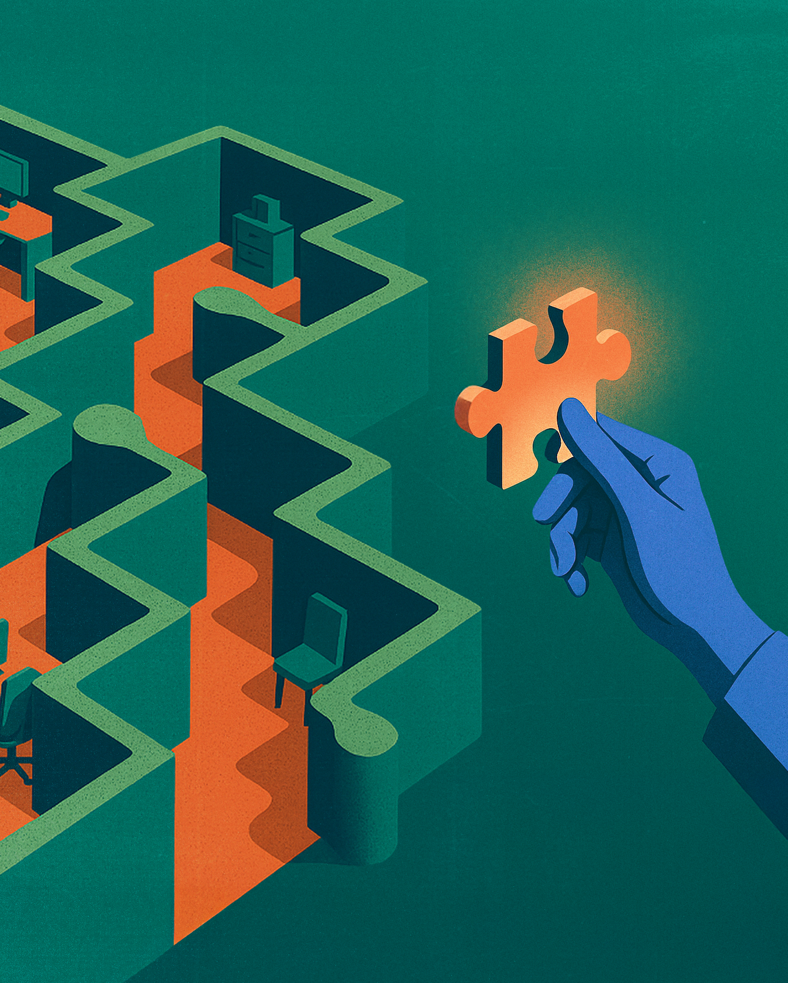 Hand holding a puzzle piece over a workplace puzzle-Emotional Distress