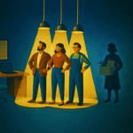 prove retaliation-three people standing under beams of light