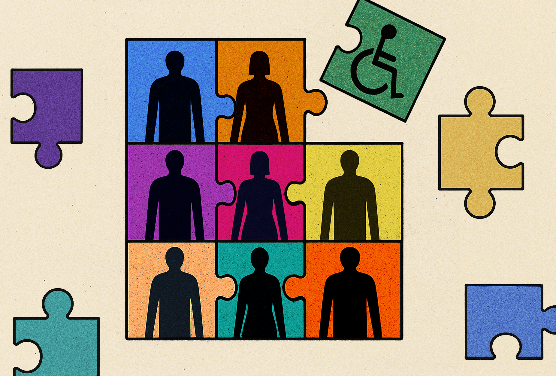 Pay law-People outlined posted on puzzle pieces