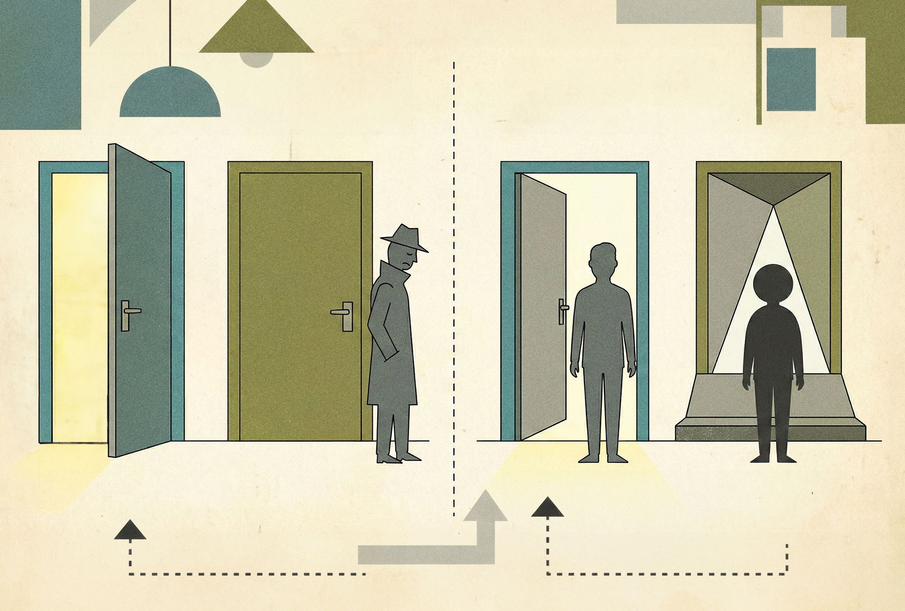 Disparate Treatment & Disparate Impact. People standing outside of doorways