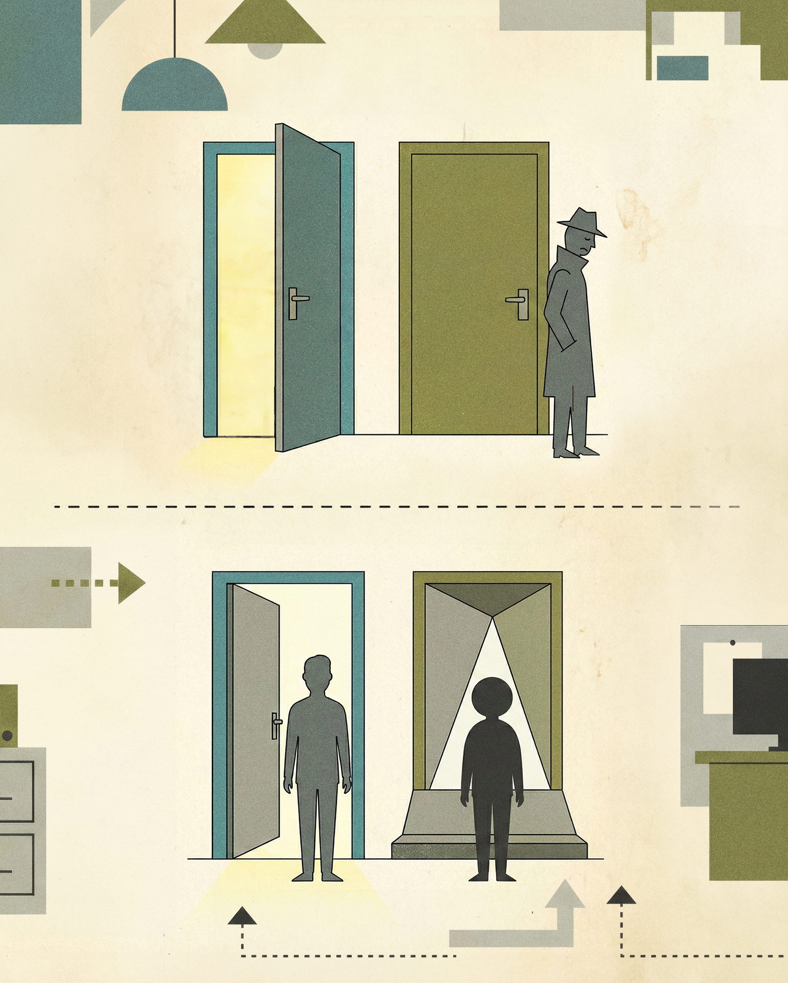 Disparate Treatment & Disparate Impact. People standing outside of doorways