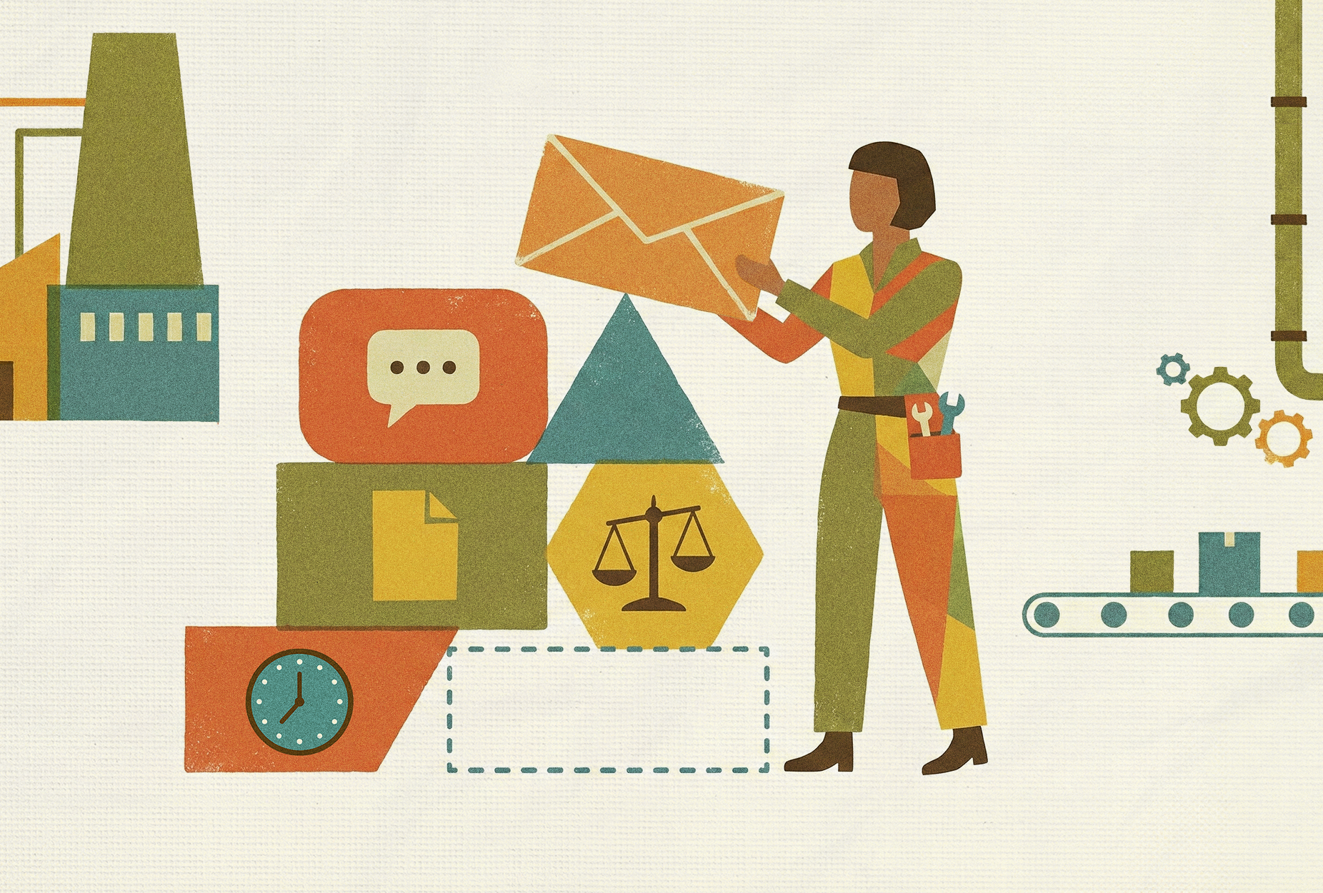 Wage Claim- Person stacking items in a factory setting with work related images inside