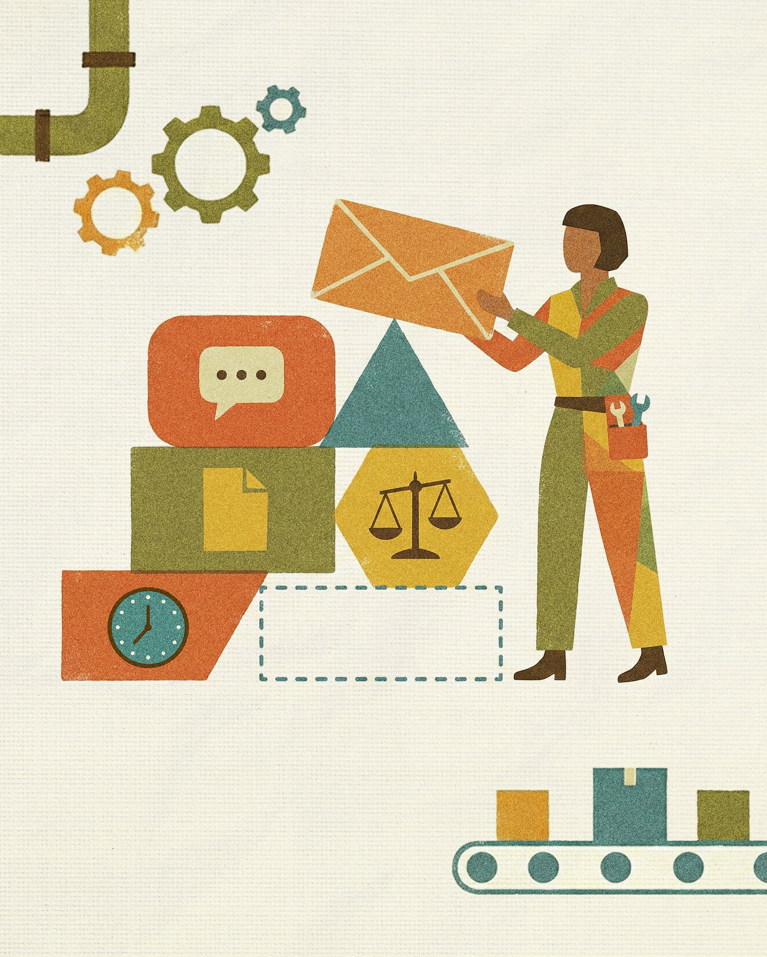 Wage Claim- Person stacking items in a factory setting with work related images inside