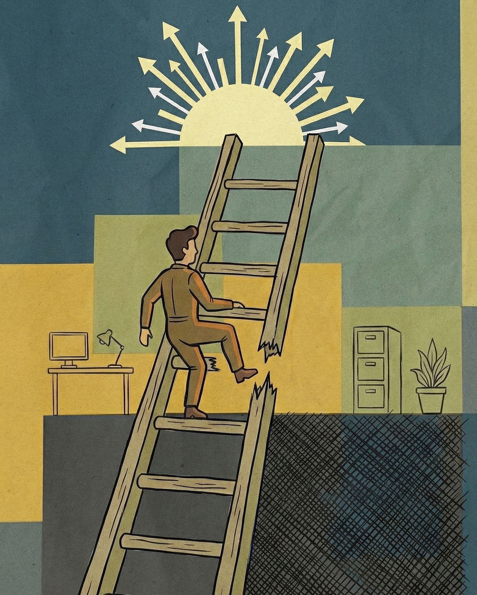 Adverse Employment Action-man-climbing-up-broken-ladder