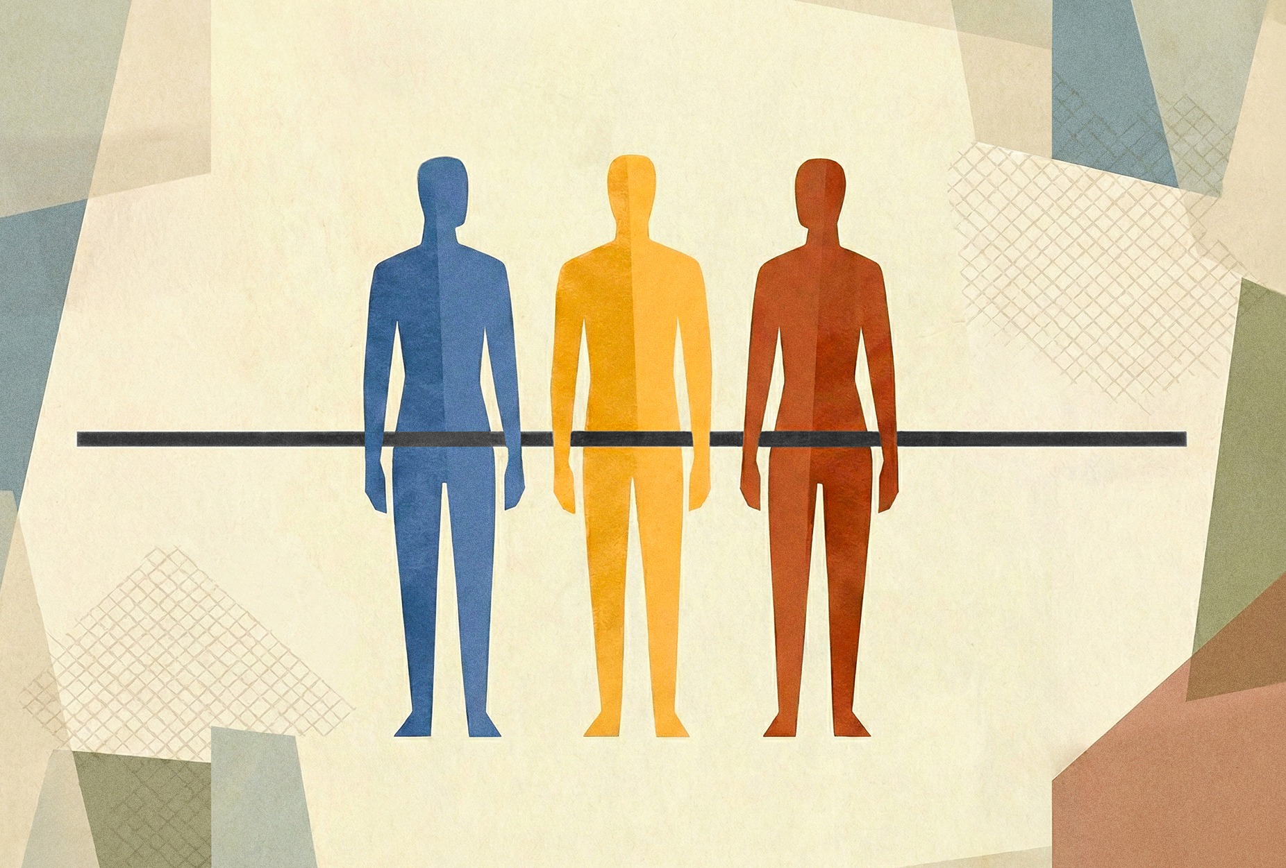 Equal Pay Act- Three human figures in a row with black line running across them