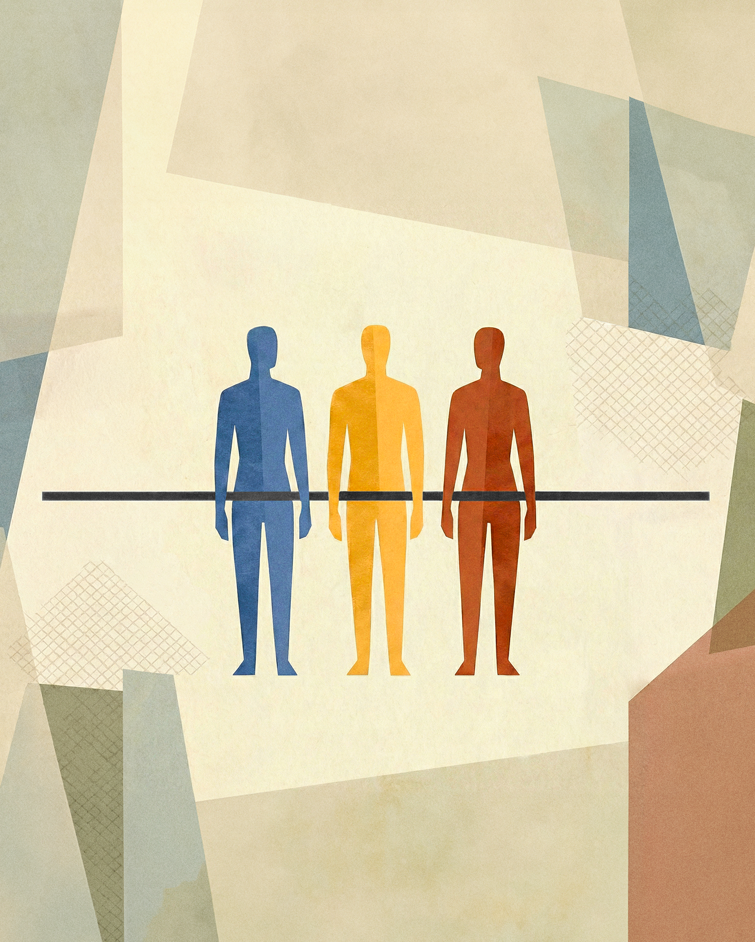 Equal Pay Act- Three human figures in a row with black line running across them