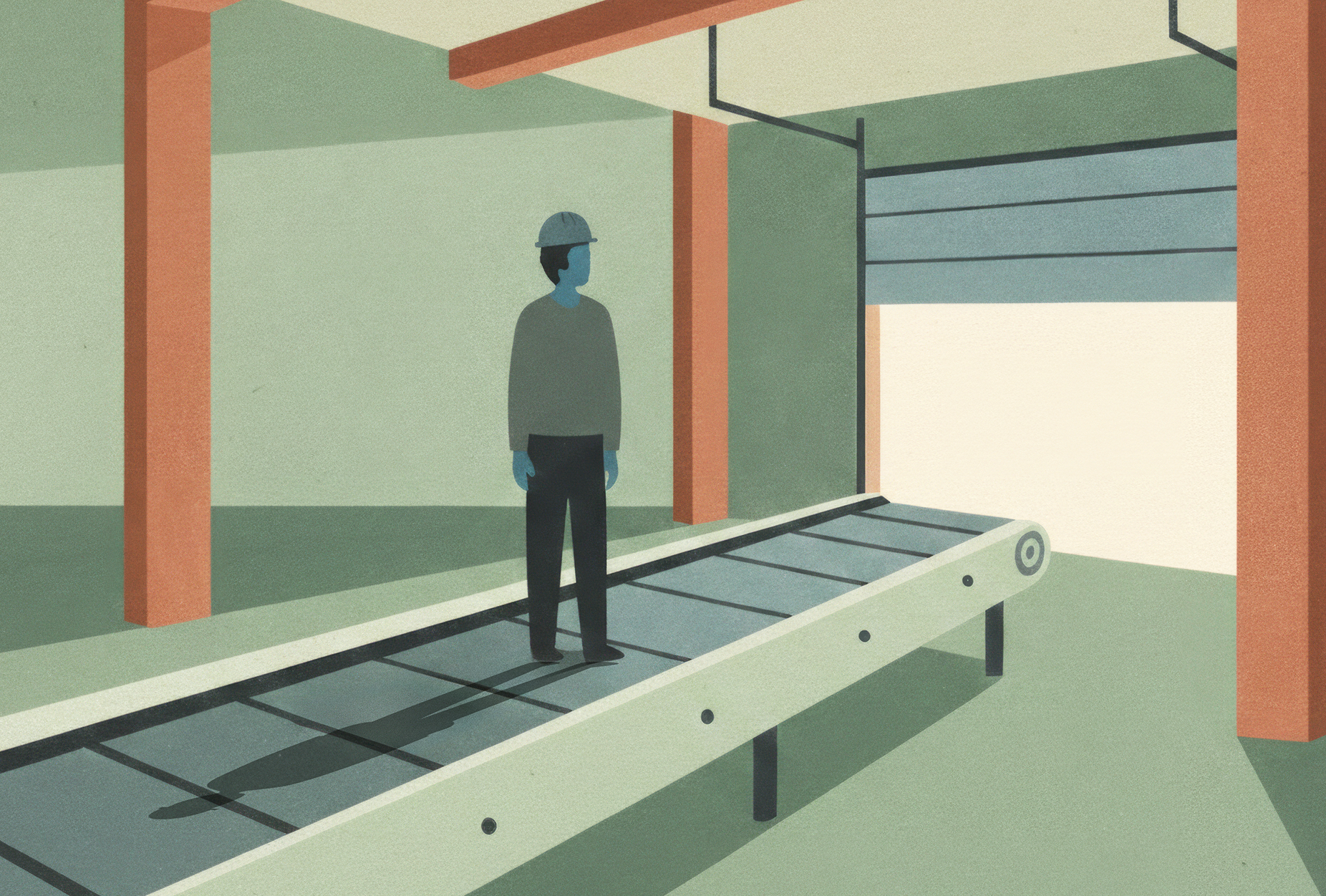 constructive dismissal claims-man standing on conveyor belt heading out of a garage setting