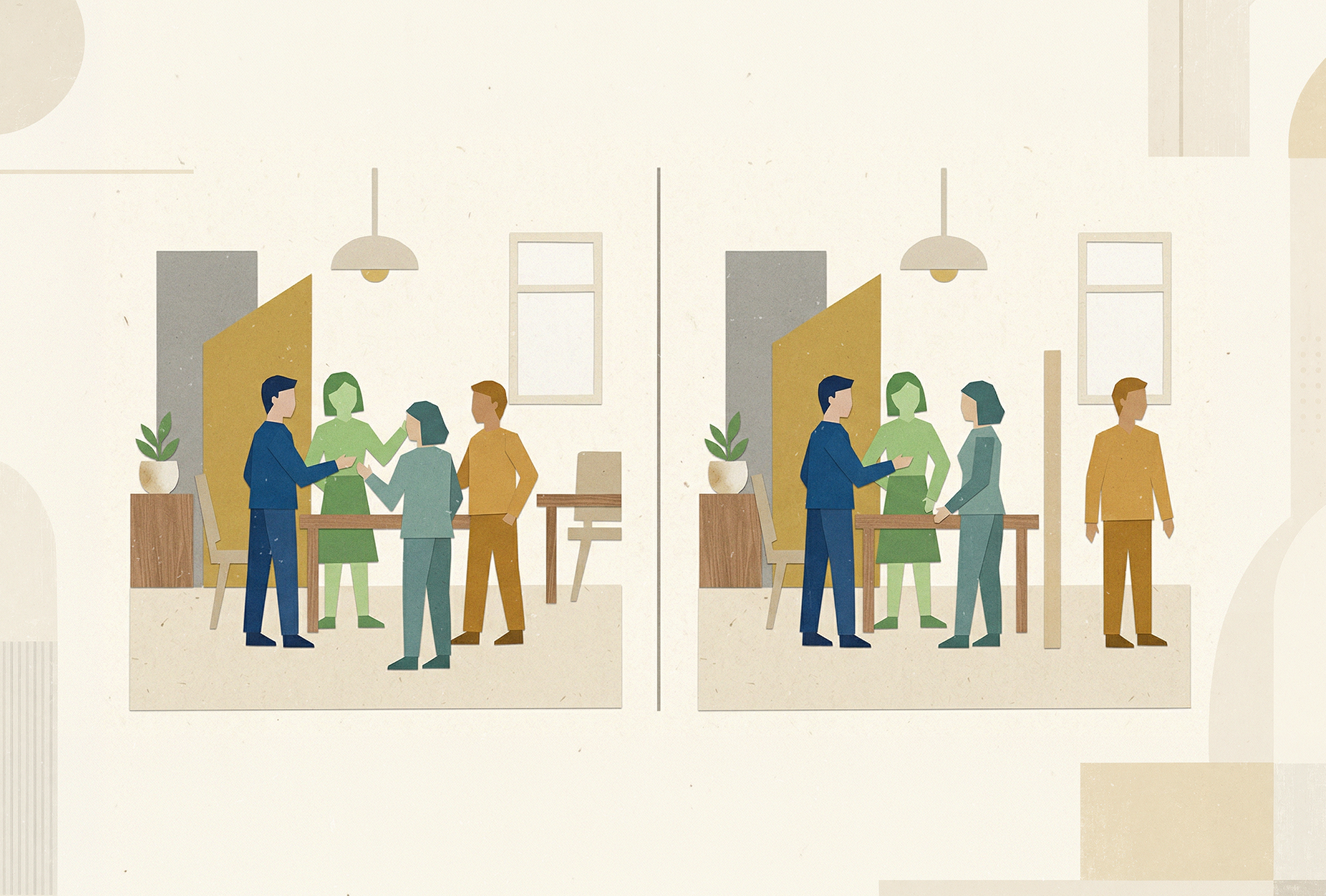 Favoritism-group of people standing around a table in an office