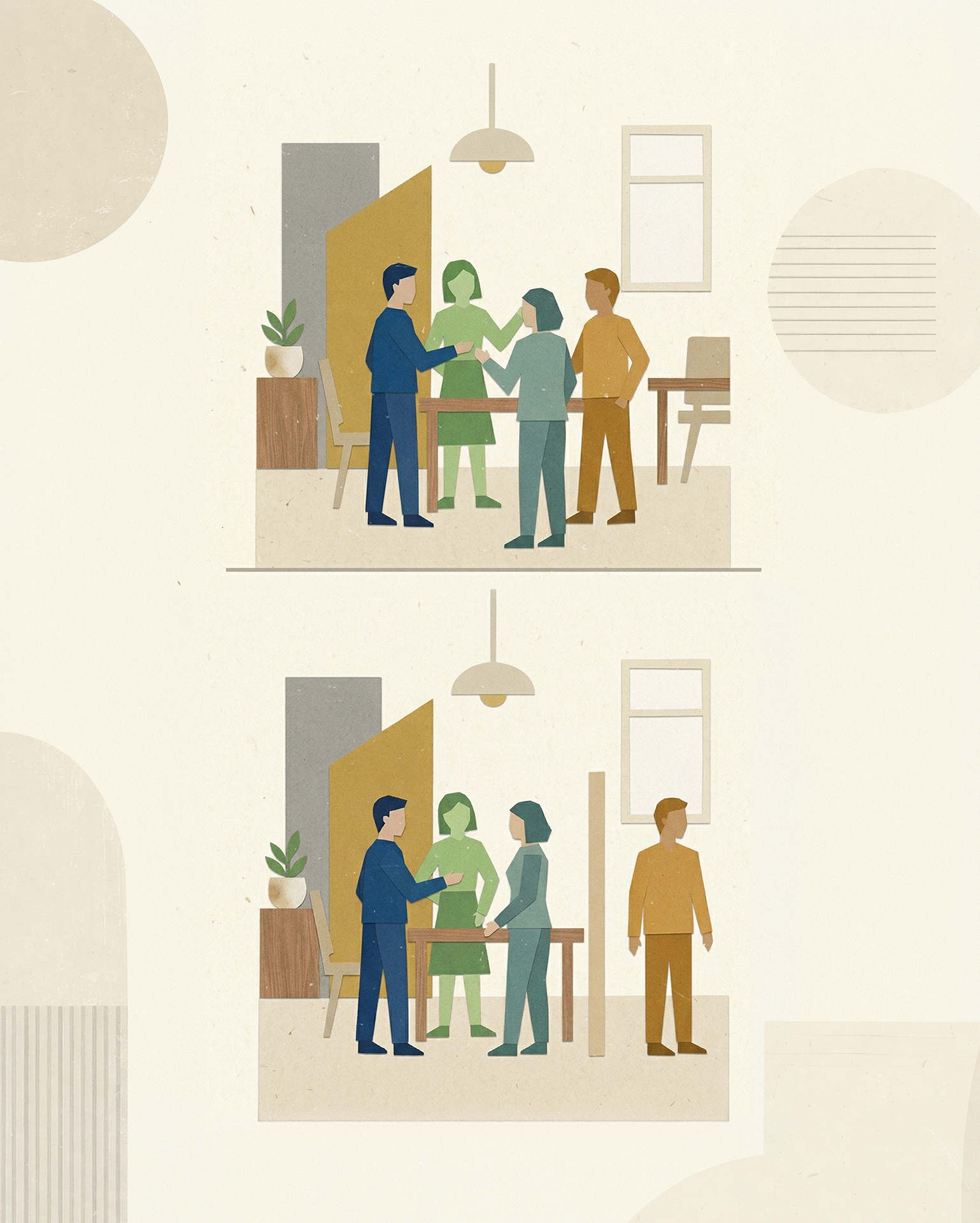 Favoritism-group of people standing around a table in an office