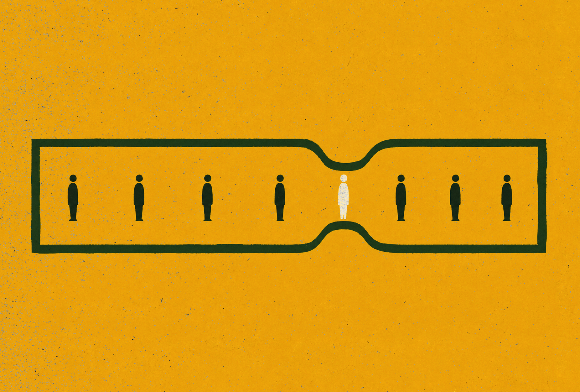 dress code discrimination-people in a line with one person in different color
